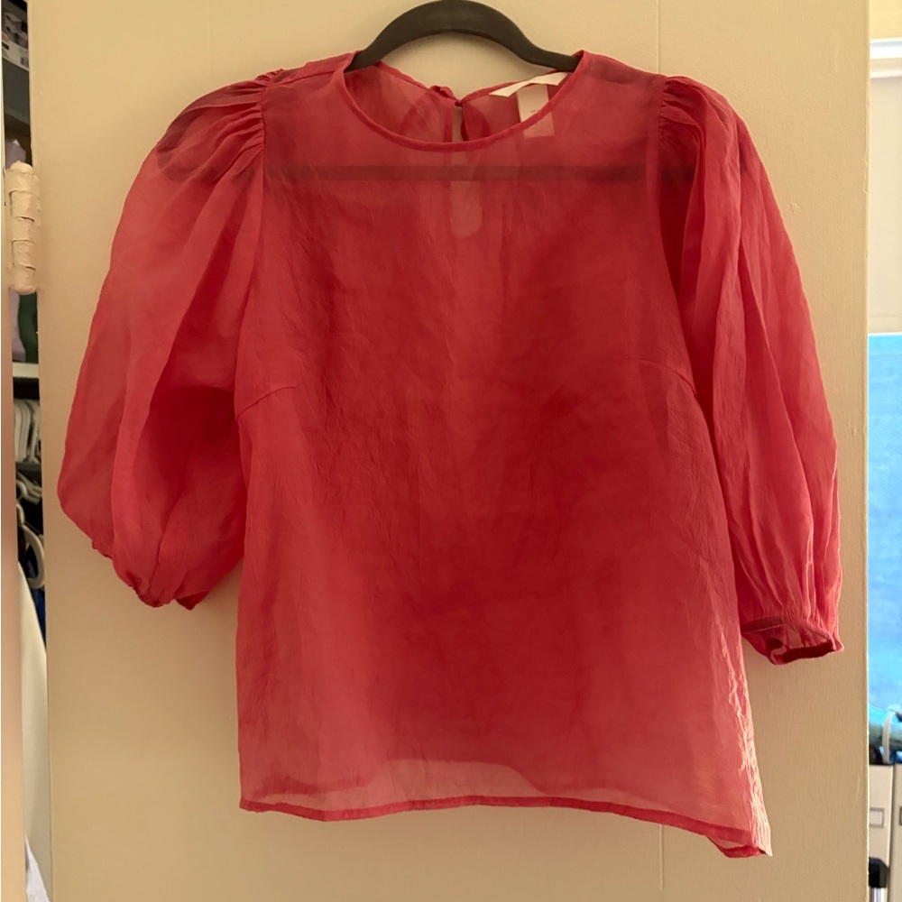 Sheer Pink Puff Sleeve Blouse